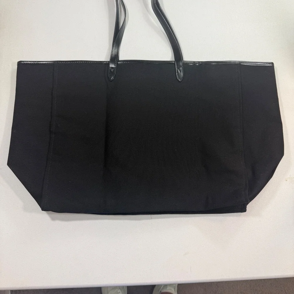 Victoria Secret Tote Bag Black Sequin Stripe Weekender Travel Beach Large